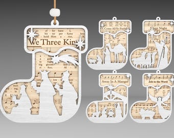 Music Sheet Nativity Ornaments Svg, Christmas Ornament Svg,Christian Ornament Svg ,Nativity Scene Ornament Svg, Jesus Svg,Glowforge Svg File