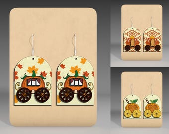 Boucles d'oreilles Halloween bois citrouille Svg, boucle d'oreille citrouille pendant Svg, Svg boucle d'oreille bois, boucle d'oreille Halloween Svg, boucles d'oreilles Glowforge fichier Svg