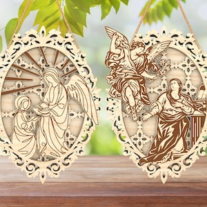 Vergine Maria dell'Annunciazione del giorno di Pasqua, cartello porta multistrato, file tagliato al laser, Gesù in formato SVG, Angelo in formato SVG, Cristianesimo in formato SVG, decorazioni per il giorno di Pasqua