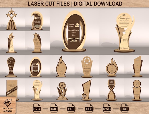 Corporate Award Plaque SVG Bundle 18 Designs, Employee Recognition Trophy Laser Cut File, Business Award Template, Wooden Plaque Glowforge