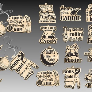 Divertido llavero de golf Lasercut Svg Bundle, Citas y refranes de golf Svg, Llavero de compañero de golf, Llavero de madera grabado, Archivo digital Glowforge