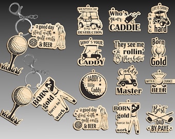 Funny Golf keychain Lasercut Svg Bundle, Golf Quotes And Sayings Svg, Golfing Buddy Keychain ,Engraved Wooden Keyring,Digital File Glowforge