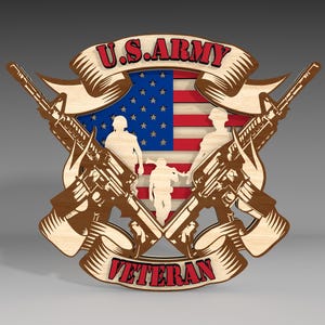 Archivo Svg de corte láser de pie del ejército de los Estados Unidos, Svg de veterano de pie en 3D, pieza de arte de 4 capas para Glowforge, Svg de bandera de veterano, archivo Svg de Glowforge