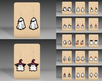 Bundle Ghost Halloween Dangle Earrings Svg ,Cute Ghost Earrings Svg, Halloween Earring Files , Halloween Laser Files , Glowforge Svg File
