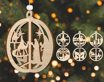 Adorno de la Natividad cortado con láser Archivo Svg, Adornos de la Natividad Svg, Adornos de Navidad Svg, Adornos Cristianos Svg, Jesús Svg, Archivo Svg Glowforge