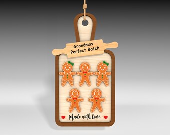 Lebkuchenfamilie Ornamente Lasercut SVG, Omas Perfekte Stapelverzierung, Weihnachtsdekor-Schnittdatei, Familiengeschenk-Svg, Digitale Datei Glowforge