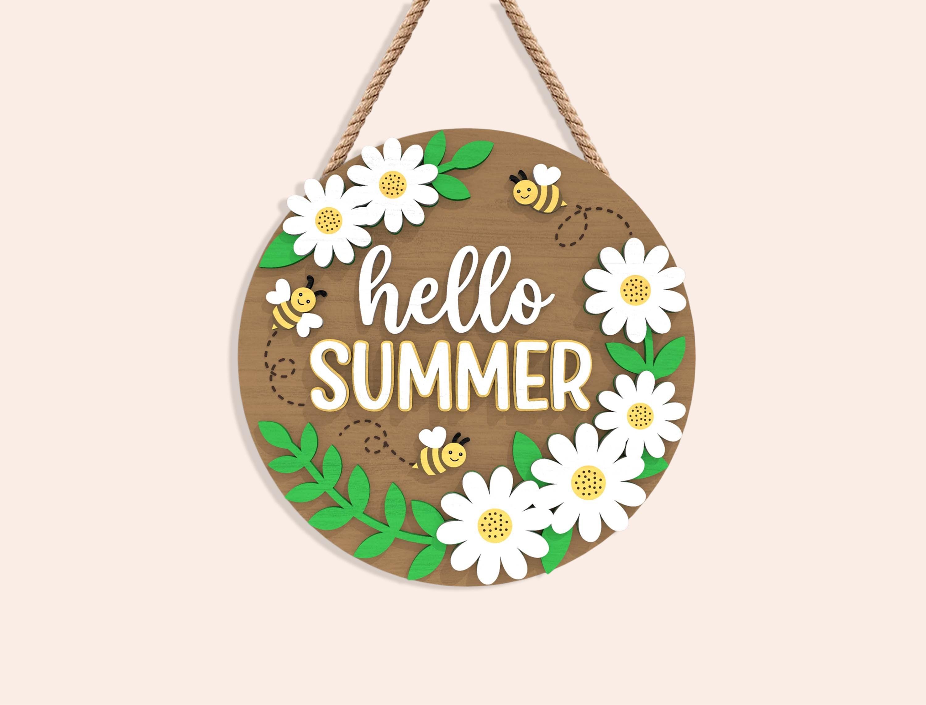 Hello Summer Door Hanger SVG Bundle, Round Wooden Welcome Sign Laser ...