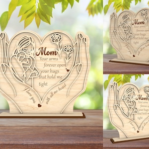 Hart Hand Moederdag staand Cutfile Svg, hart en bloemenstandaard SVG, cadeau voor moeder, Moederdagcadeaus svg, Glowforge-bestanden, lasergesneden bestanden