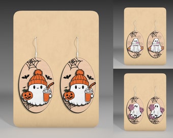 Halloween Earring Wood Laser Cut File Svg ,Halloween Earrings Svg ,Cute Ghost Earrings Svg, Halloween Earring Dangle Svg ,Glowforge Svg File
