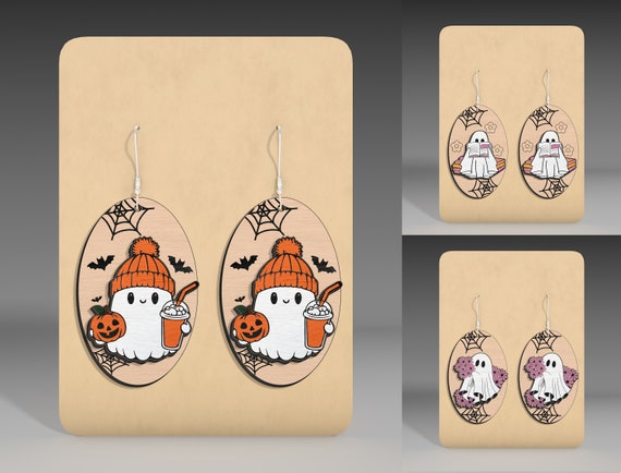 Halloween Earring Wood Laser Cut File Svg ,Halloween Earrings Svg ,Cute Ghost Earrings Svg, Halloween Earring Dangle Svg ,Glowforge Svg File