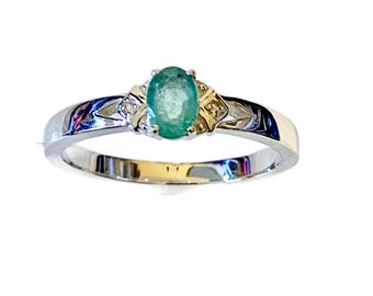 Sambischer Smaragd & Weißer Zirkon Ring