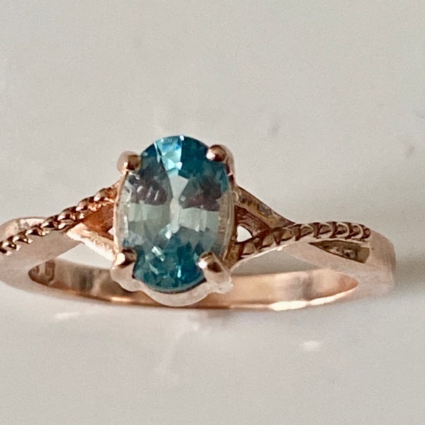 Ratanakiri Blue Zircon Rose Gold Plated Sterling Silver Ring