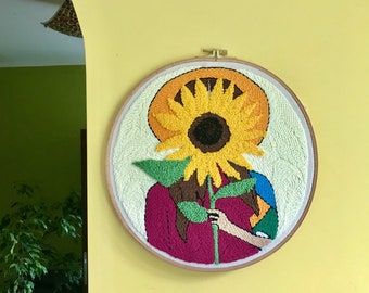 Sunflower art Punch needle wall hanging Embroidery wall art Modern art Fiber art Home decor 11,4* 11,4 in