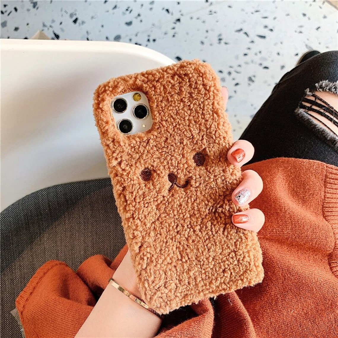 Lindo oso bordado Fuzzy Phone Case Para iphone 12 11 Pro Max Etsy