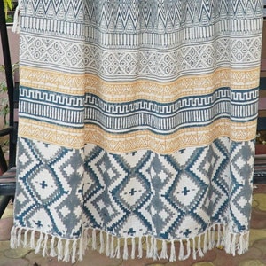 Deken met blokprint, dekens, katoenen plaid, boho sprei, bankdeken met etnisch patroon, modderdoek van biologisch katoen, kamerinrichting