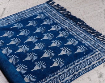Indigo Blue Rug Cotton Rug, Large Area Rug Block Printed Rug Floor Living Room
