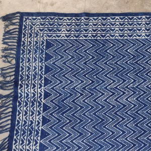 Natural Indigo Rug, Block Printed Rug, Cotton Rug, Cotton Square Rug, Home Decor Rugs, Large Boho Rug, Ethnic Rug, Hallway Rug, Blue Rug