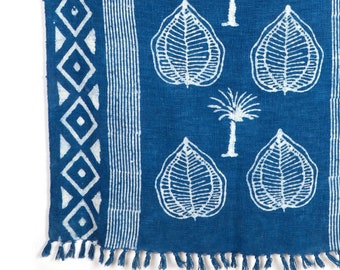 Indigo Block Printed Throw, Cotton Throw Blankets And Throws, Sofa Blanket Oversize