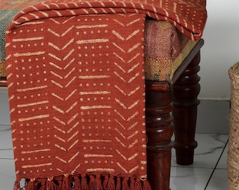 Cotton Throw,Bblock Printed Throw, Tassels Handmade Blanket, Room Accent, Vibrant Colors, Gift for Her, Loomed Coverup, Living Room