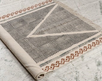 Block Printed Rug Cotton Rug, Large Area Rug Handmade Vintage Boho Decor Living Room