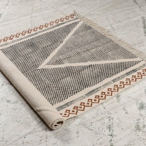 Block Print Cotton Area Rug, Home Decor Rugs, Living Room, Bedroom, Cotton Traditional Indian Floor Rug