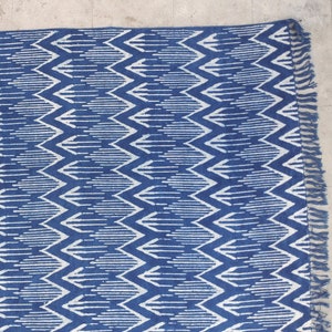 Blue Indigo Block Printed Cotton Area Rug, Hand Woven Blue Rug, Natural ...