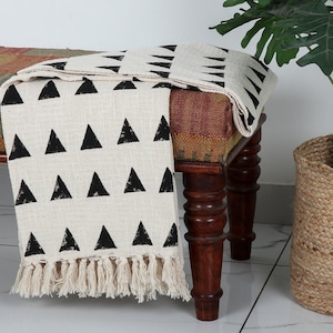 Duty Free Hand Block Print Cotton Throw Blanket: Geometric Sofa Decor