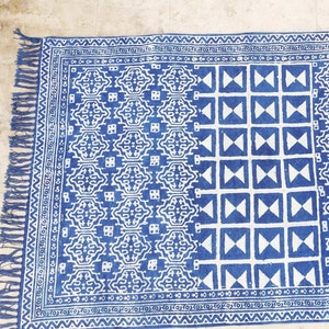 Square Large Rugs, Block Printed Cotton Indigo Rug, Square Area Rugs, Hand Made Blue Rug, Oversize Boho Rug, Hand Knotted Rug, 5X5 to 10X10