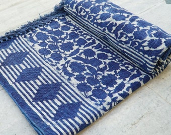Indigo Blue Rug Cotton Rug, Large Area Rug Block Printed Rug Floor Living Room