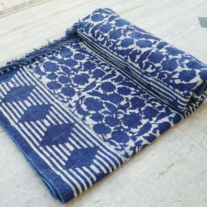 Cotton area rug, Handmade block printed indigo boho floor rug, Indian artisan home decor, large bedroom living room kitchen