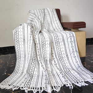 Katoenen plaid zwart-wit bankdeken hand blokprint, veelzijdige houten blok Art Design, sprei in Afrikaanse stijl, lichtgewicht decor