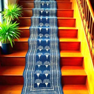Stair Runner | Block Printed Runner, Cotton Rug Entryway, Living Room, Eco-Friendly, Indigo Blue