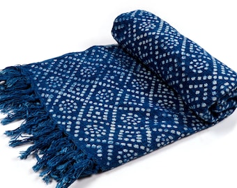 Indigo Cotton Throw Blanket: Hand Block Printed Bedspread
