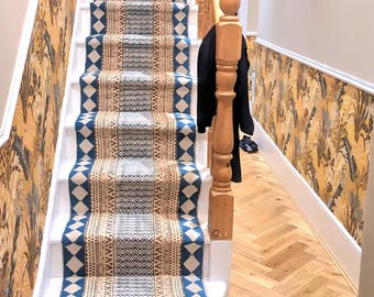 Alfombra de pasillo para escaleras / Alfombra de algodón con estampado de bloques para pasillo, cocina y sala de estar