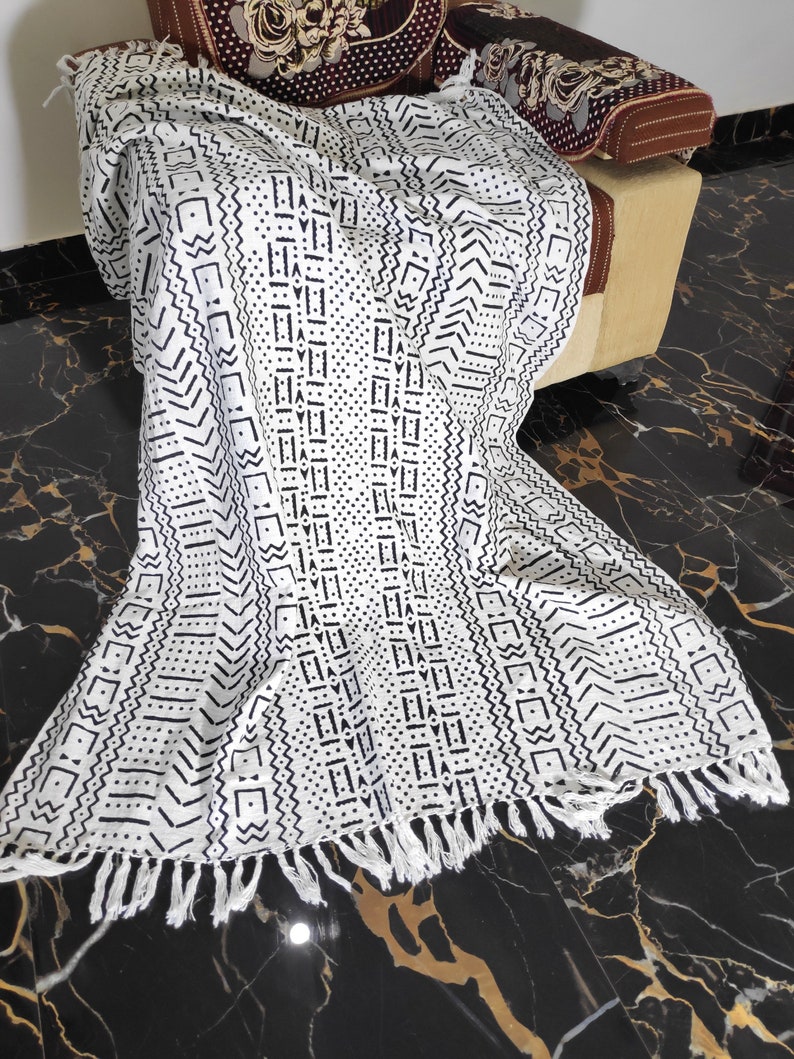 Hand Block Print Black and White Throw Throws for Sofas Etsy