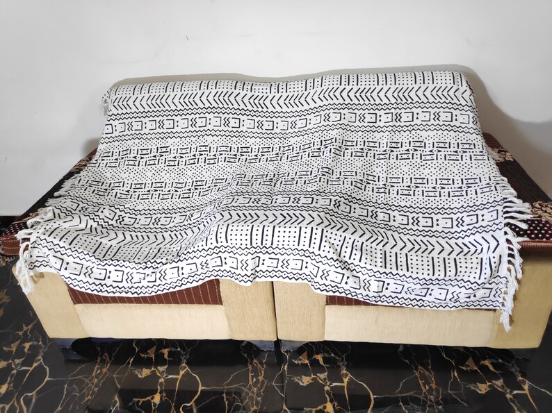 Hand Block Print Black and White Throw Throws for Sofas Etsy
