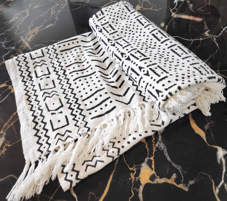 Hand Block Print Black and White Throw Throws for Sofas Etsy