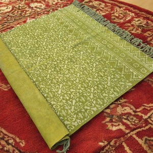 Cotton Runner Rug Hand Block Print Cotton Green Stair Rug Handmade Vintage Entry Floor Runner Boho Rugs for Living Room, Kitchen, Hallway