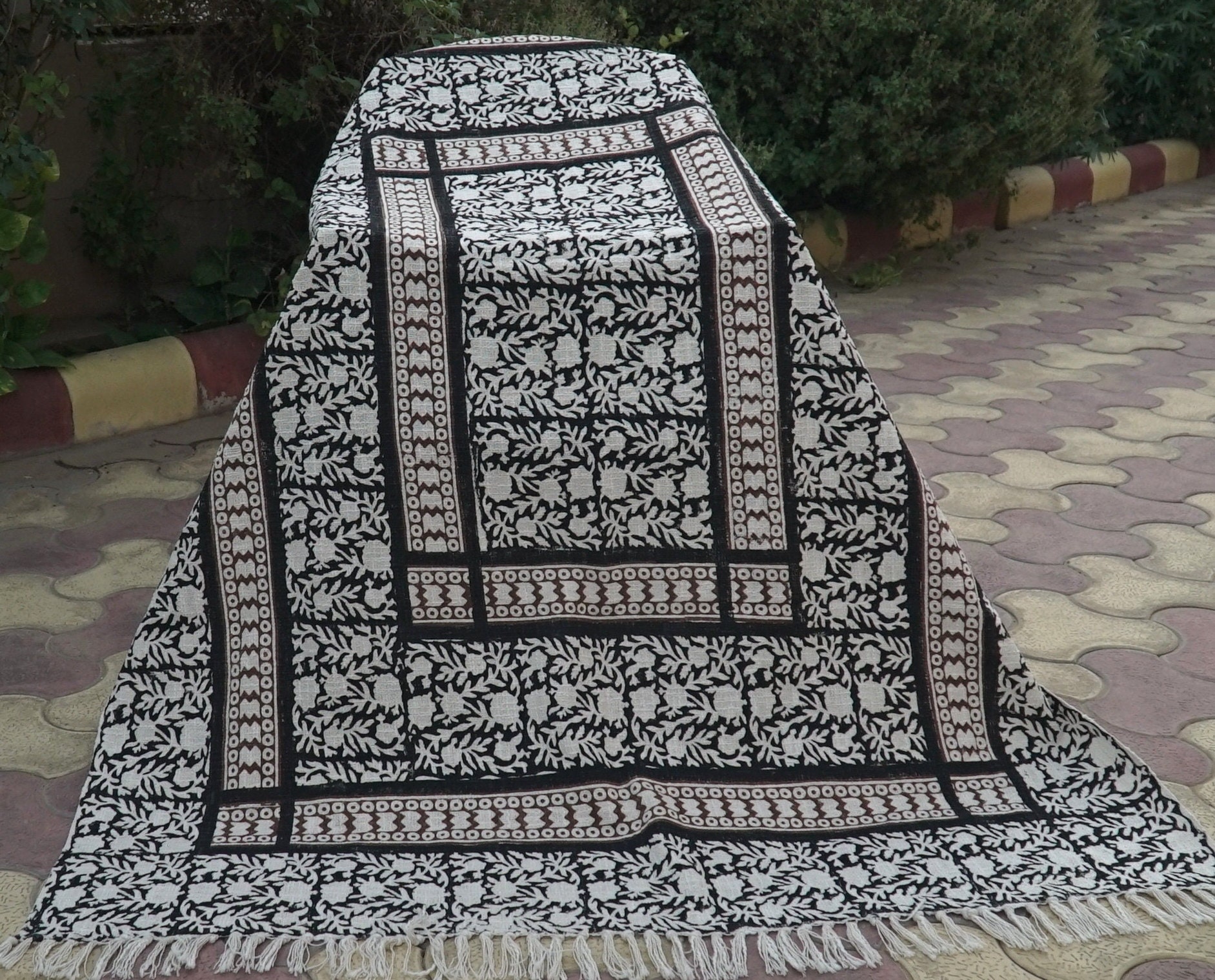 Hand Block Print Cotton Throw With Stripes Pattern Leaf Floral Etsy UK