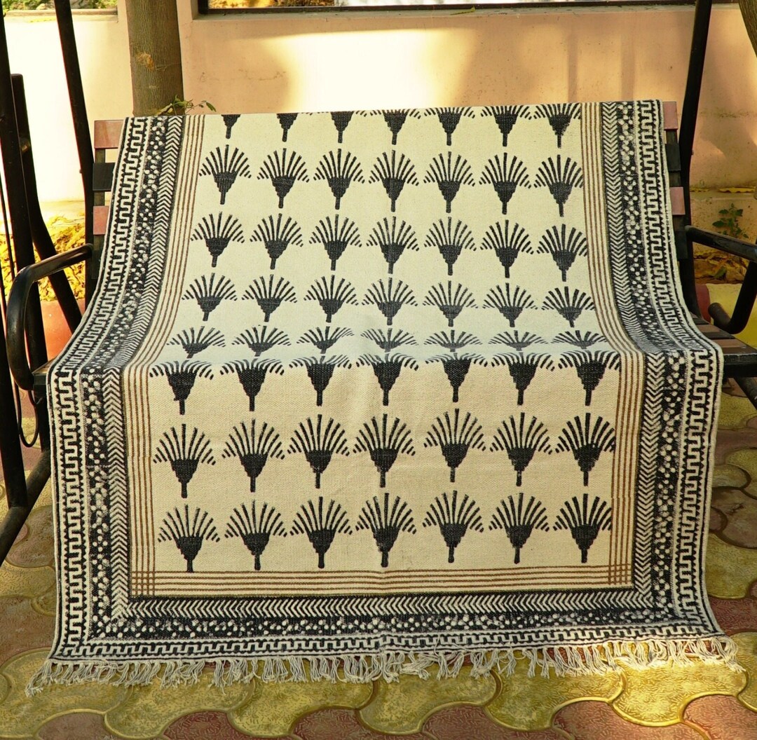 Block Printed Rug Cotton Rug | Large Area Rug Flatweave Rug Boho ...