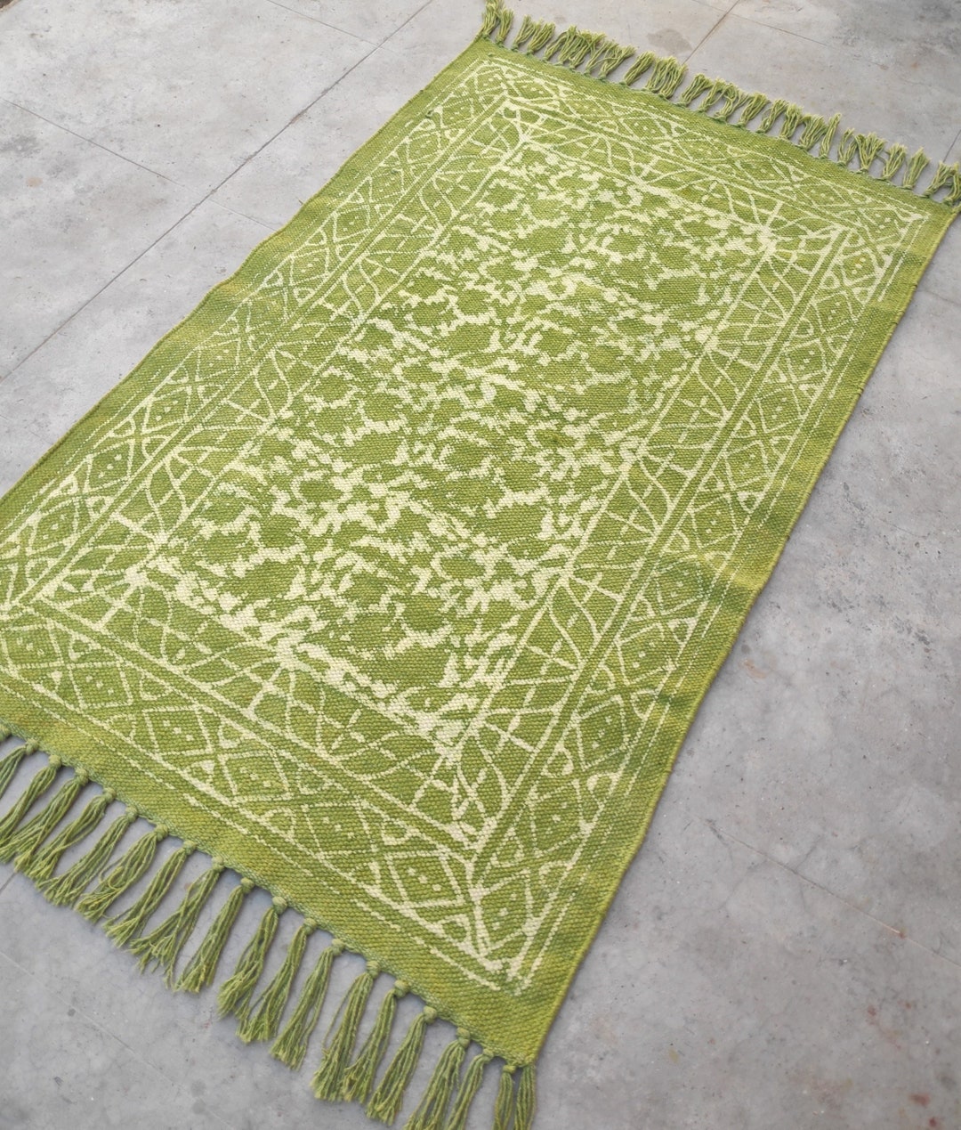 Organic Block Printed Cotton Green Rug Vintage Rug Entry Rug Indoor ...