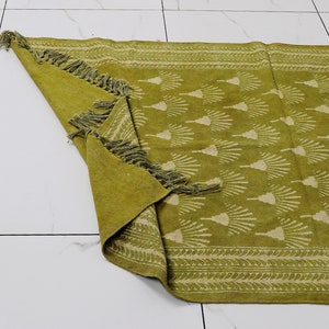 Organic Cotton Green Rug | Block Printed Rug For Living Room Bedroom Kitchen Cotton Rug image 8