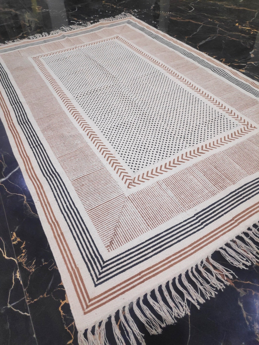 Handcrafted 8x10 Cotton Rug With Intricate Block Print Design ...