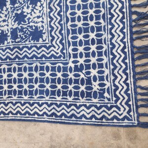 Natural Indigo Hand Block Print Cotton Rug, Indoor Outdoor Rug, Rugs ...