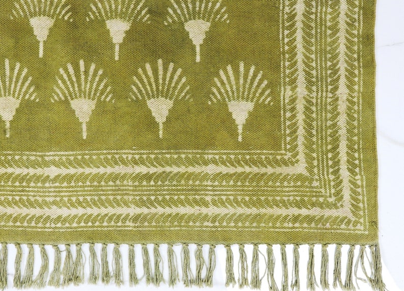 Organic Cotton Green Rug | Block Printed Rug For Living Room Bedroom Kitchen Cotton Rug image 5
