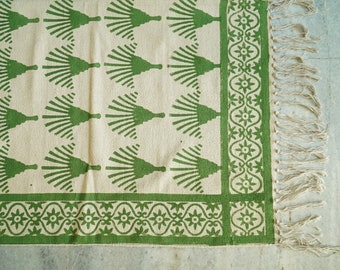 Alfombra verde, alfombra verde de palmera de algodón con estampado de bloques de mano, alfombra Jaipur, alfombra vintage tejida a mano verde, alfombra de área boho, alfombra de decoración hecha a mano