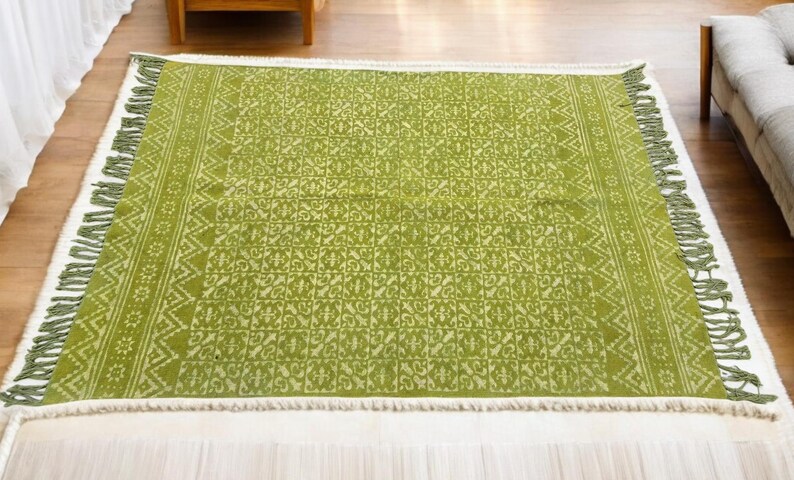 Block Printed Rug Cotton Rug | Large Area Rug Flatweave Rug Boho ...