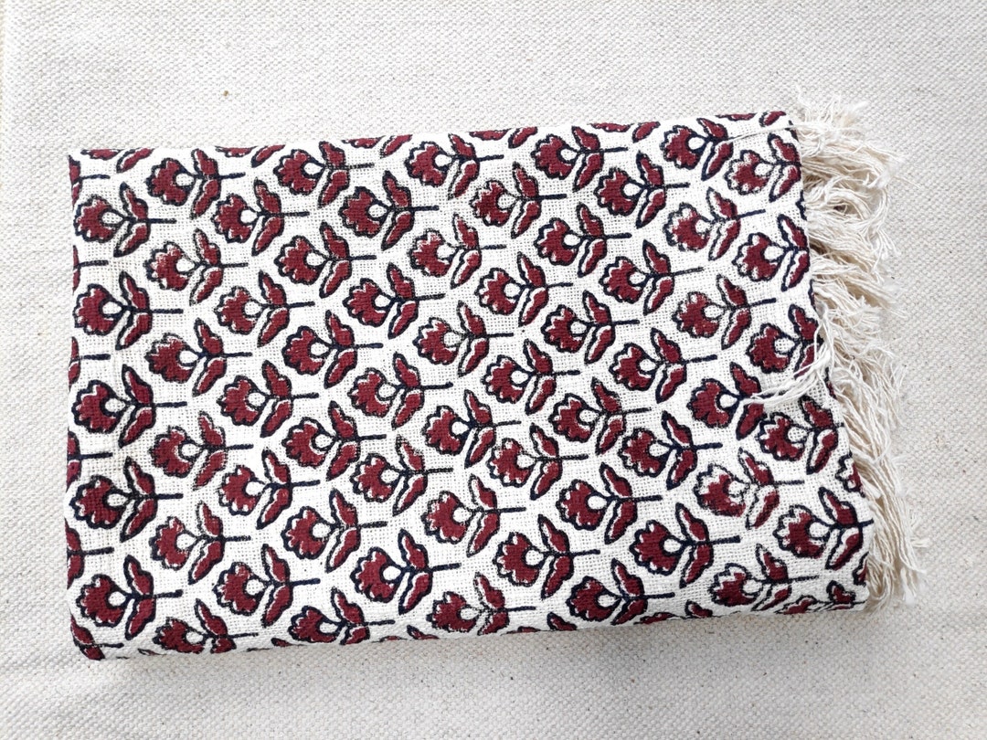Artisanal Block Printed Cotton Throw Blanket Handcrafted Sofa Throw