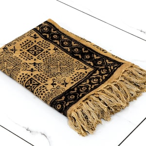 Katoenen plaid, handgeblokte boho-deken met blokprint en natuurlijke plantaardige kleurstof, lichtgewicht zomerbankdecor, grote sprei van 50 x 70 inch