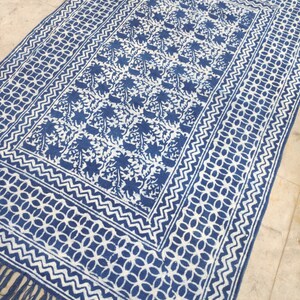 Natural Indigo Hand Block Print Cotton Rug, Indoor Outdoor Rug, Rugs ...